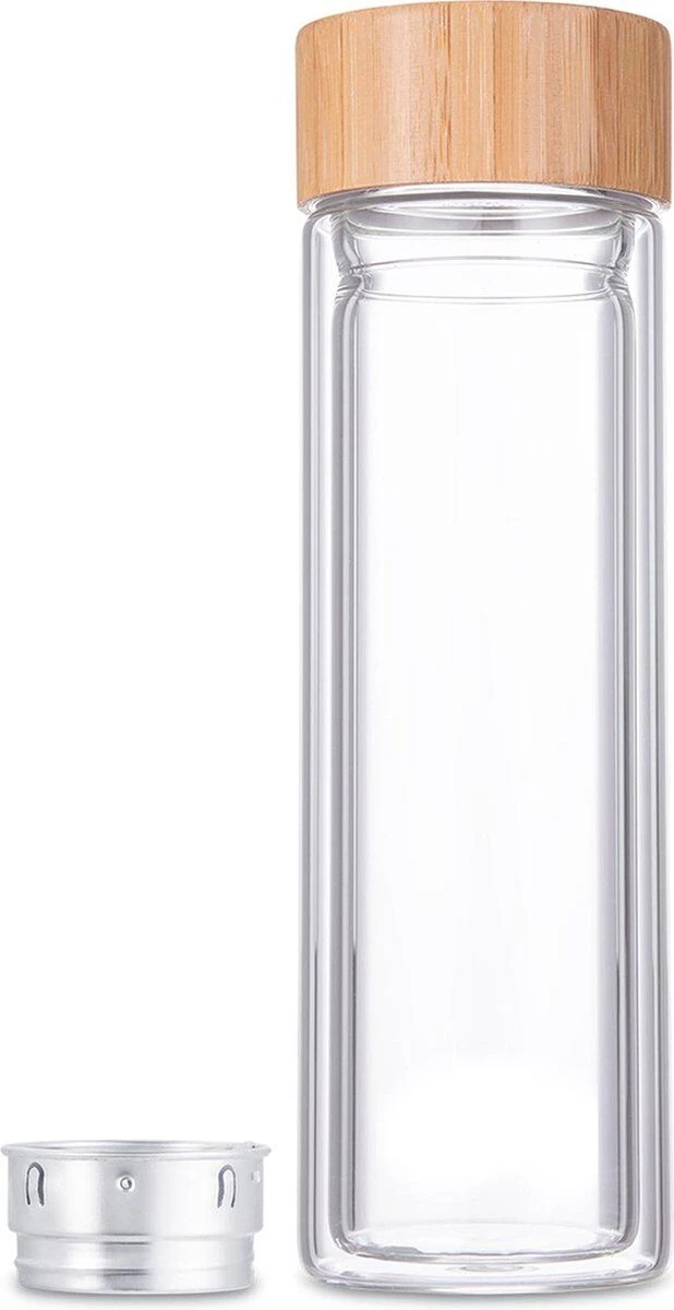 Oldenhof drinkfles dubbelwandig met theefilter 400 ml glas Oldenhof Drinkfles Dubbelwandig Met Theefilter 400 Ml Glas -Thee En Koffie Winkel