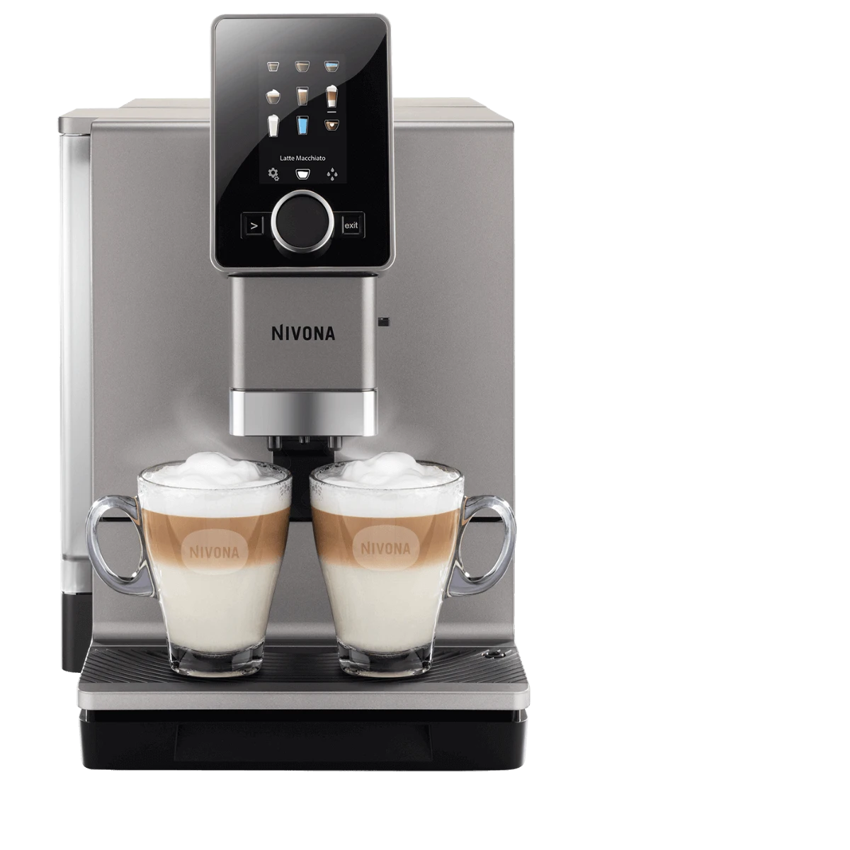 Nivona CafeRomatica 930 volautomatische espressomachine grijs Nivona CafeRomatica 930 Volautomatische Espressomachine Grijs -Thee En Koffie Winkel nivona nicr 930 front 2latte os rgb lr 1